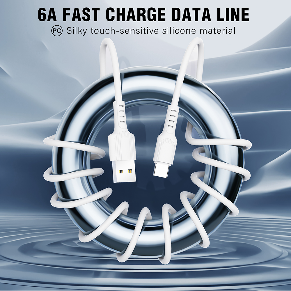 Goldplin TL-AC054 6A fast charge white silicone USB-A to Type-C data cable with silky touch-sensitive surface and flexible bend performance