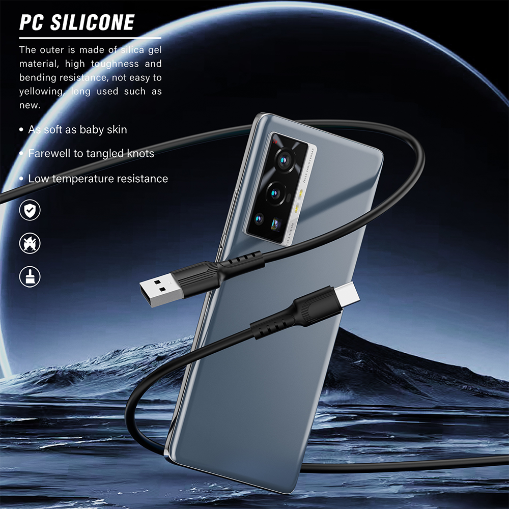 Goldplin TL-AC054 PC silicone USB-A to Type-C cable with high toughness, bend resistance, anti-yellowing, and low temperature resistance