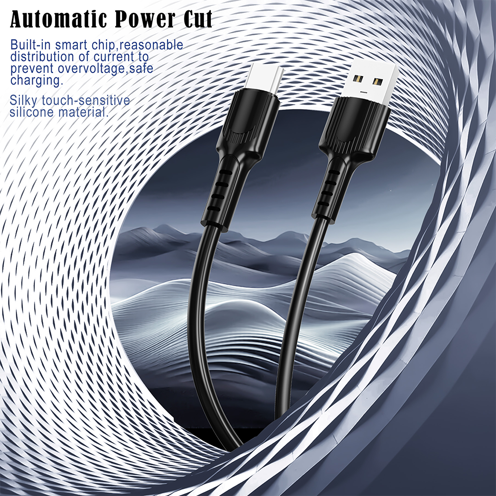 Goldplin TL-AC054 USB-A to Type-C silicone charging cable with built-in smart chip for automatic power cut and safe current distribution